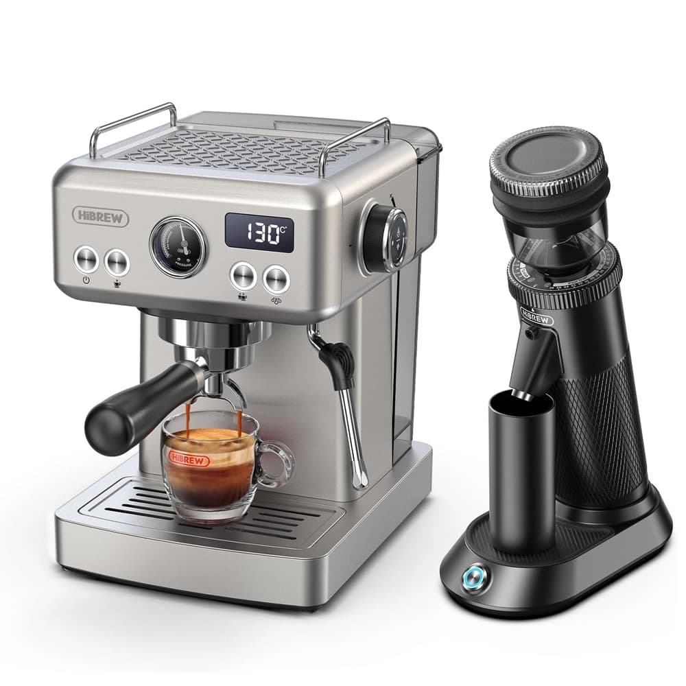 HiBREW ماكينة اسبريسو مع مطحنة قهوة G5 – 19 بار – 58 مم – 1.8 لتر – ستانلس ستيل – H10A + G5