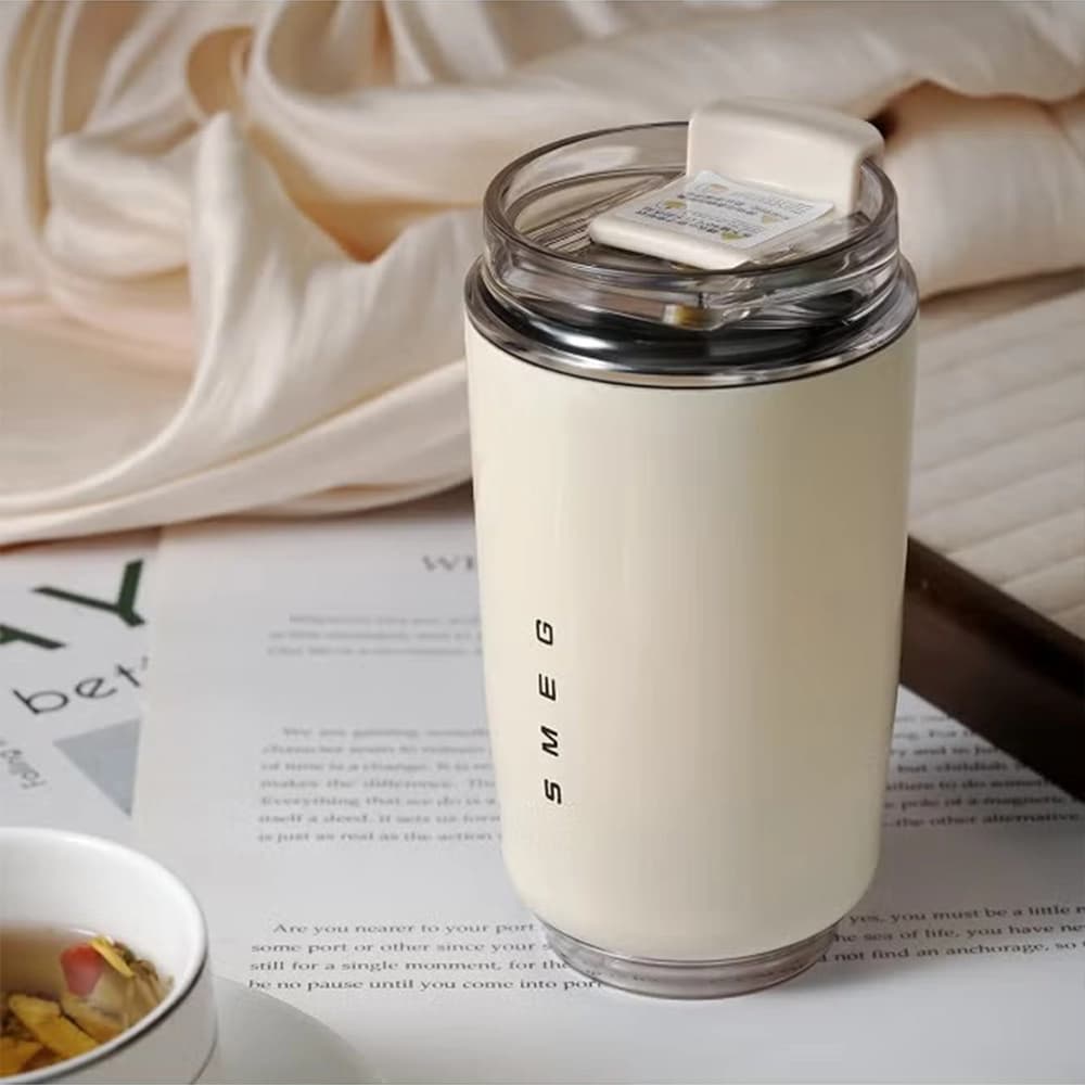 كوب قهوة للسفر من سميج - ستانلس ستيل 320 مل – عازل للحرارة مع غطاء مقاوم للتسرب – أبيض