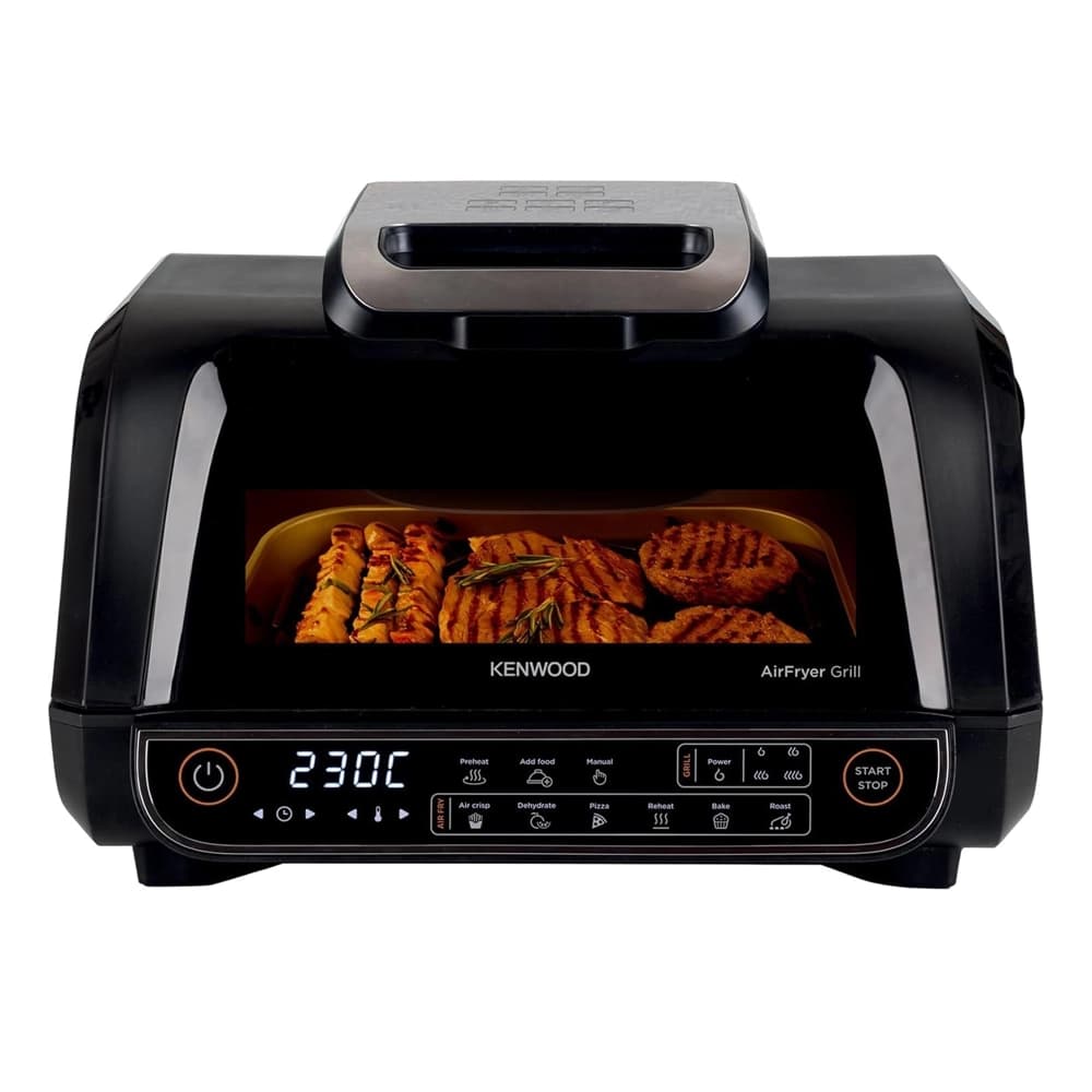 قلاية هوائية وشواية كينوود 8 لتر – 2×1 بسلة XXXL و4 مستويات شواء و8 برامج طهي