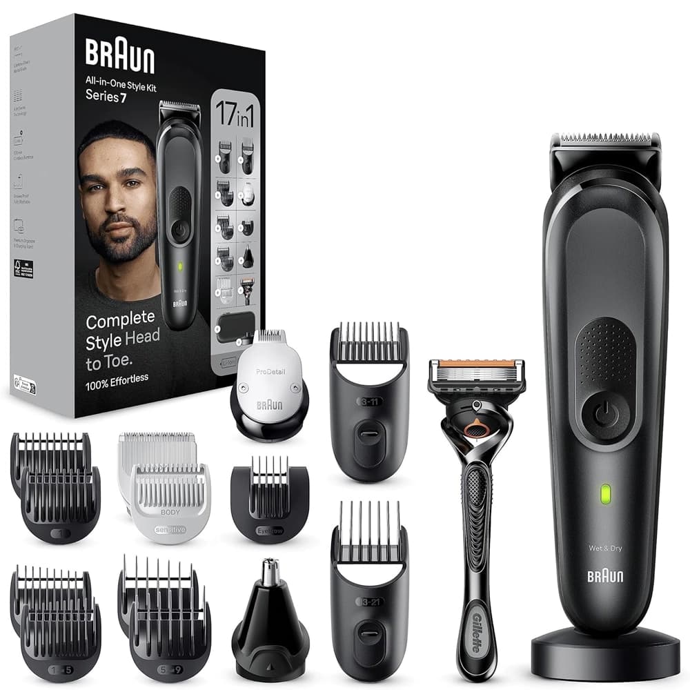 ماكينة حلاقة براون MGK7491 Series 7 – مجموعة تصفيف متكاملة 17 في 1 للرجال